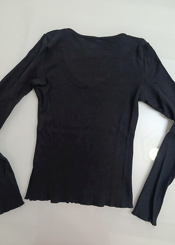 Siyah Kadın Uzun Kollu V Yaka bluz - Görsel 2