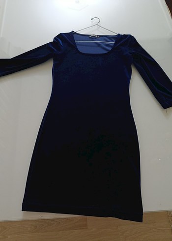 Lacivert Kadife Elbise - Görsel 2