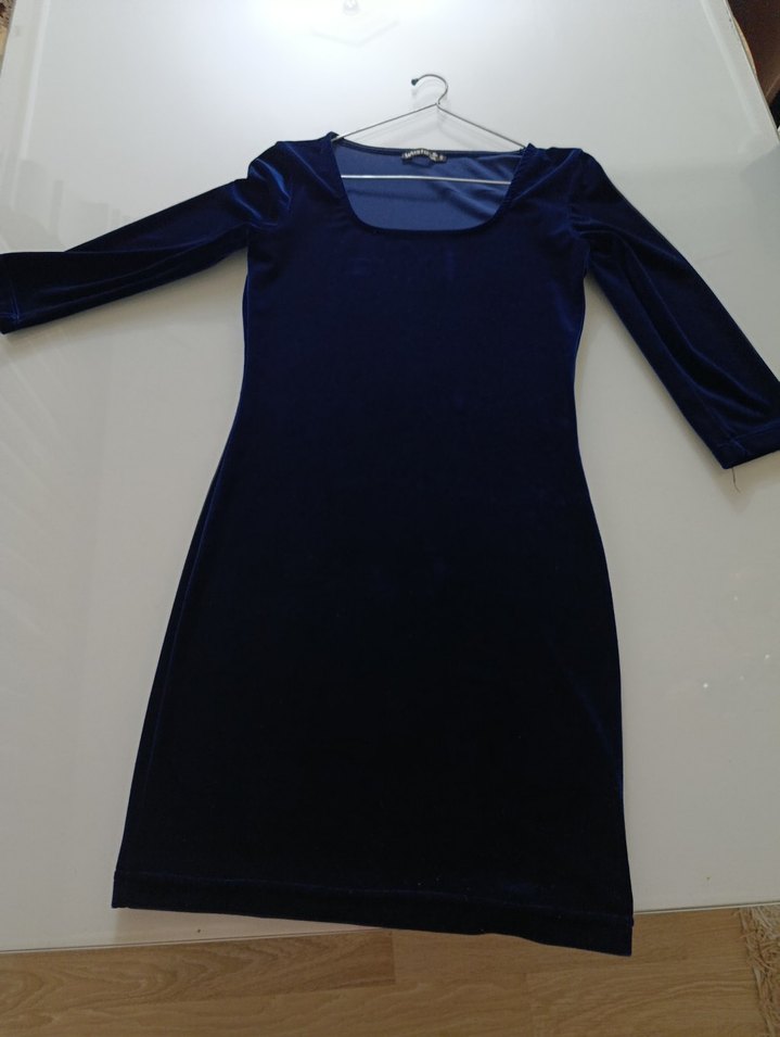 Lacivert Kadife Elbise - Görsel 2