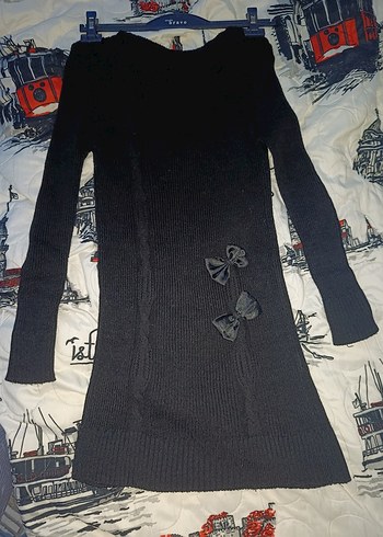 Siyah Uzun Kollu Triko Kadın elbise - Görsel 3