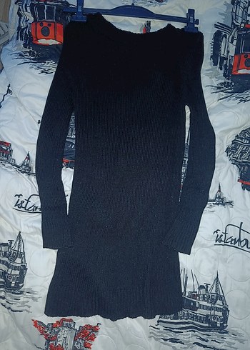 Siyah Uzun Kollu Triko Kadın elbise - Görsel 4