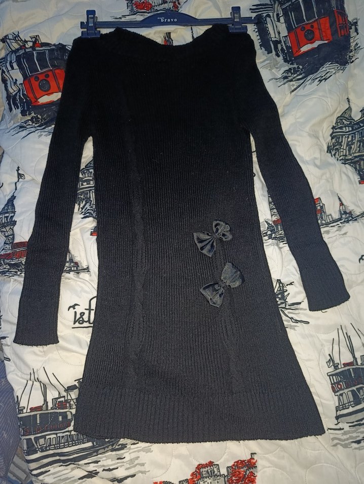 Siyah Uzun Kollu Triko Kadın elbise - Görsel 3