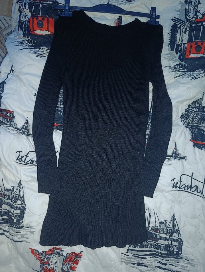 Siyah Uzun Kollu Triko Kadın elbise - Görsel 4