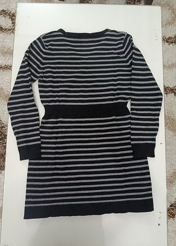 Gri Çizgili V Yaka Triko Elbise - Görsel 3