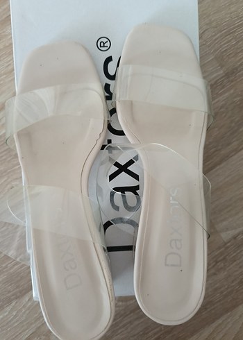 Bej Şeffaf Bantlı Dolgu Topuklu Kadın Terlik - Görsel 2