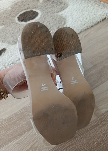 Bej Şeffaf Bantlı Dolgu Topuklu Kadın Terlik - Görsel 4