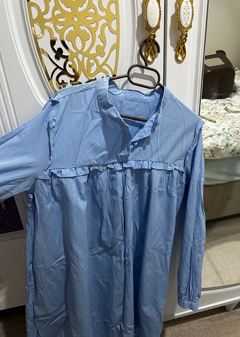 Mavi, Fırfır Detaylı, Uzun Kollu tunik - Görsel 2