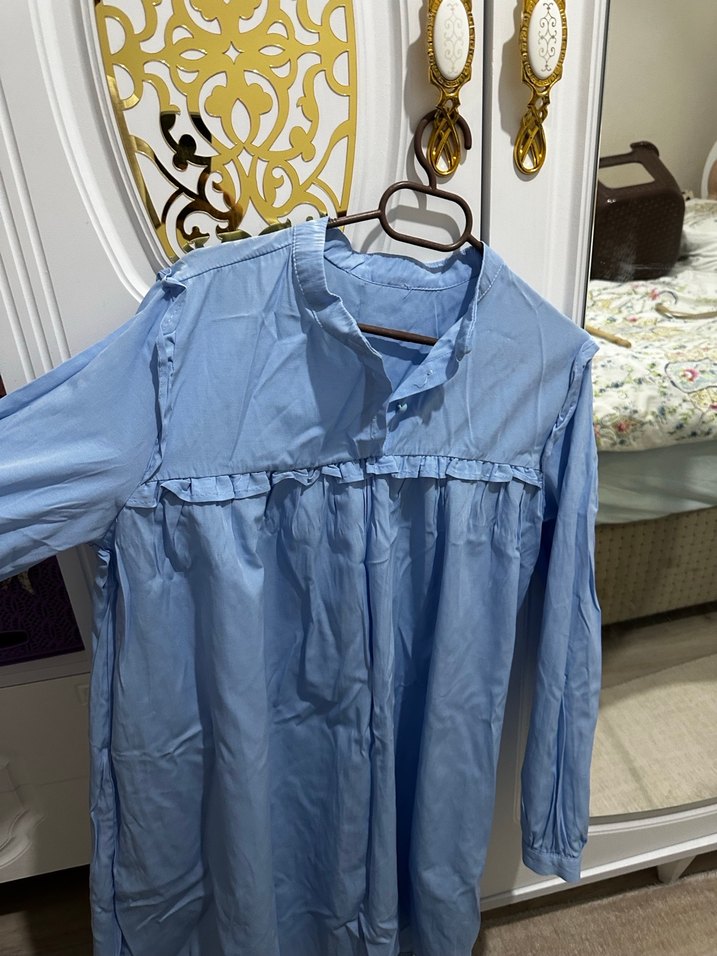 Mavi, Fırfır Detaylı, Uzun Kollu tunik - Görsel 2