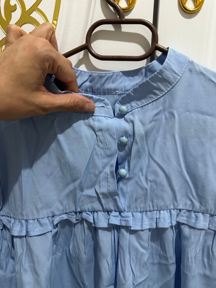 Mavi, Fırfır Detaylı, Uzun Kollu tunik - Görsel 3