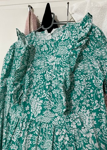 Uzun Yeşil Desenli Bohem Elbise - Görsel 2