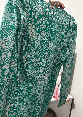 Uzun Yeşil Desenli Bohem Elbise - Görsel 3