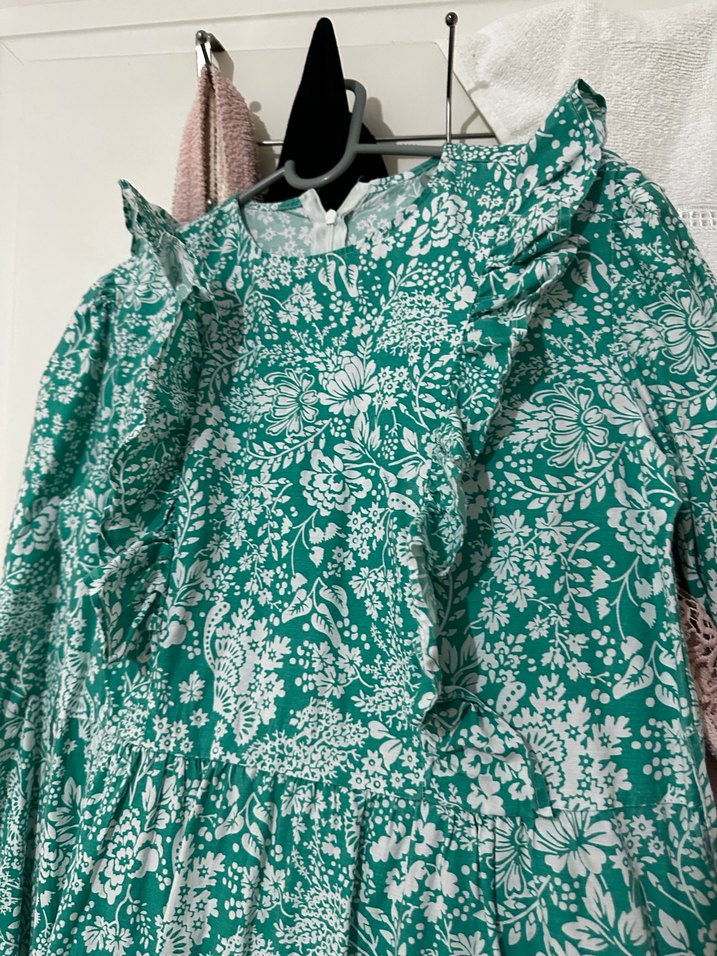 Uzun Yeşil Desenli Bohem Elbise - Görsel 2