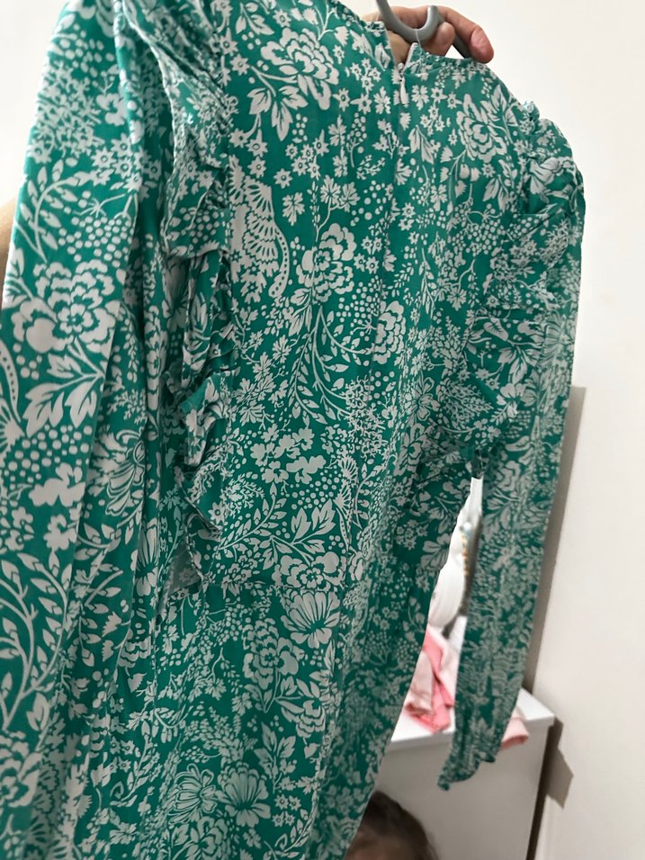 Uzun Yeşil Desenli Bohem Elbise - Görsel 3