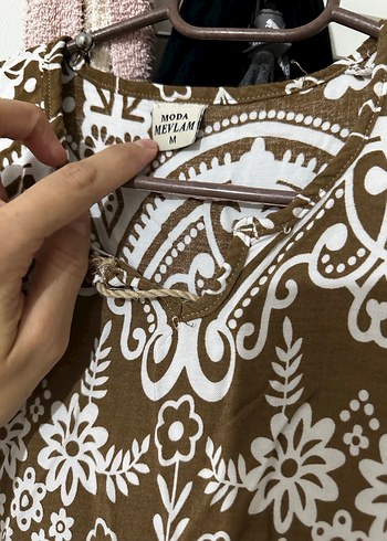 Bohem Nakışlı Uzun Kahverengi Elbise - Görsel 3