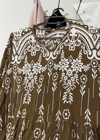 Bohem Nakışlı Uzun Kahverengi Elbise - Görsel 2