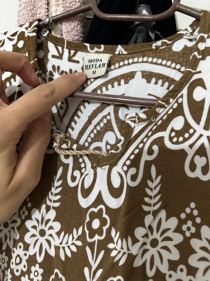 Bohem Nakışlı Uzun Kahverengi Elbise - Görsel 3