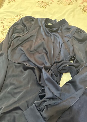 Lacivert Uzun Kollu Drapeli Kadın Elbise - Görsel 3