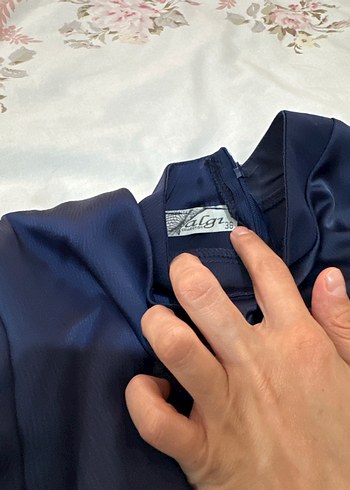 Lacivert Uzun Kollu Drapeli Kadın Elbise - Görsel 4