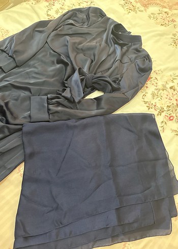 Lacivert Uzun Kollu Drapeli Kadın Elbise - Görsel 2