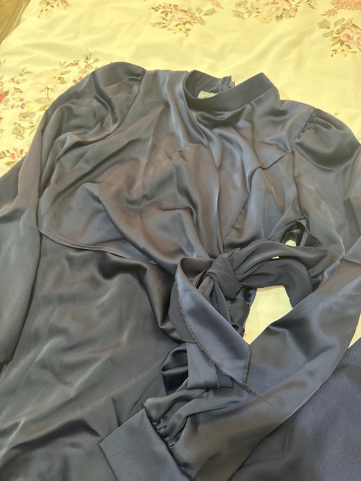 Lacivert Uzun Kollu Drapeli Kadın Elbise - Görsel 3