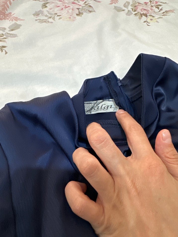 Lacivert Uzun Kollu Drapeli Kadın Elbise - Görsel 4