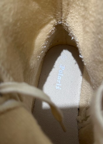 Beyaz Bağcıklı Kadın Botu, Kalın Topuklu - Görsel 4