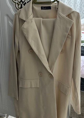 Bej Uzun Kollu Kadın Blazer Ceketli takım - Görsel 3