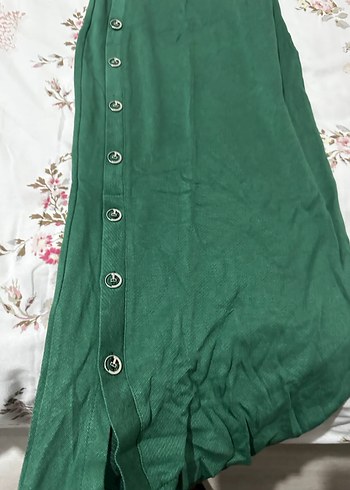 Düğmeli Yeşil Bohem Uzun Elbise - Görsel 2