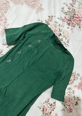 Düğmeli Yeşil Bohem Uzun Elbise - Görsel 3