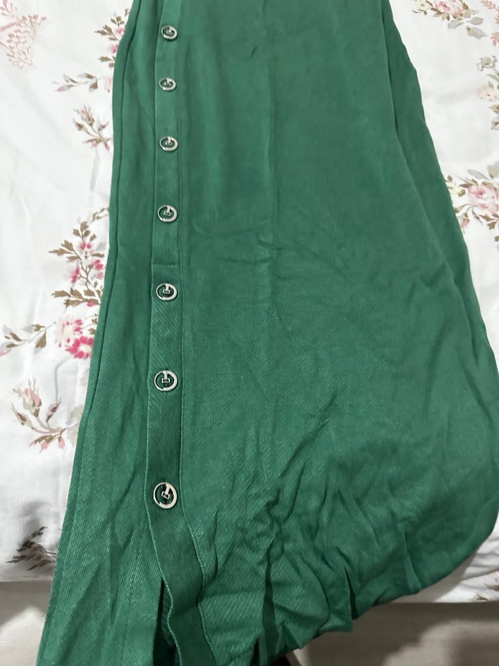 Düğmeli Yeşil Bohem Uzun Elbise - Görsel 2