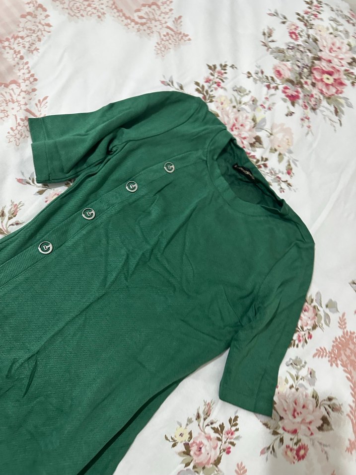 Düğmeli Yeşil Bohem Uzun Elbise - Görsel 3