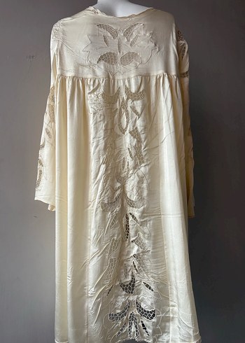 Nakışlı Uzun Beyaz Bohem Kadın Sabahlık - Görsel 12