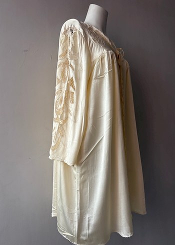 Nakışlı Uzun Beyaz Bohem Kadın Sabahlık - Görsel 8