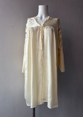 Nakışlı Uzun Beyaz Bohem Kadın Sabahlık - Görsel 15