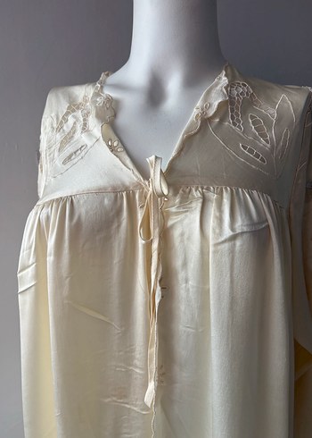 Nakışlı Uzun Beyaz Bohem Kadın Sabahlık - Görsel 7