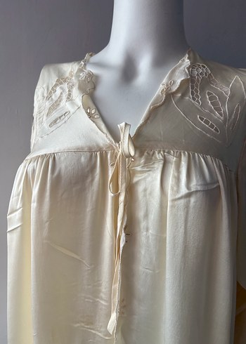 Nakışlı Uzun Beyaz Bohem Kadın Sabahlık - Görsel 5