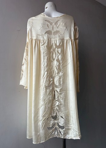 Nakışlı Uzun Beyaz Bohem Kadın Sabahlık - Görsel 10