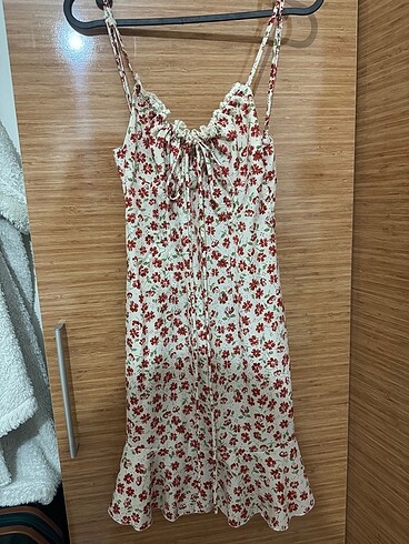 s Beden Fransız çiçekli mini elbise