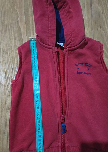 Bordo Kapüşonlu Erkek Çocuk Fermuarlı Yelek - Görsel 5