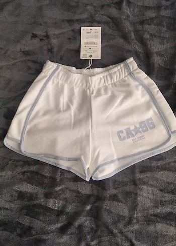 Beyaz Pamuklu Mini Şort CAX95 Baskılı
