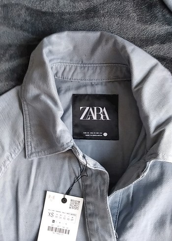 xs Beden Düğmeli açık mavi unisex keten kot görünümlü gömlek