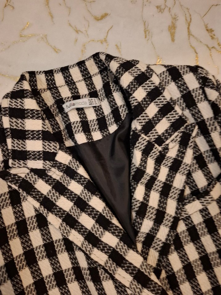 Düğmeli Ekose Midi Kadın Blazer - Görsel 2