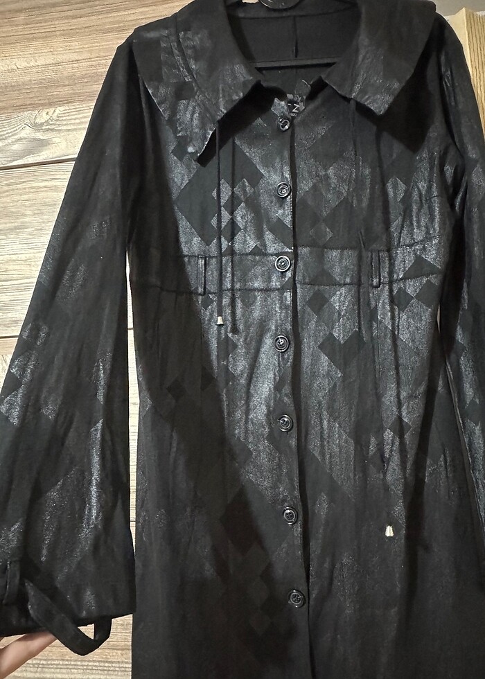 Siyah Deri görünümlü günlük trenç - Görsel 3