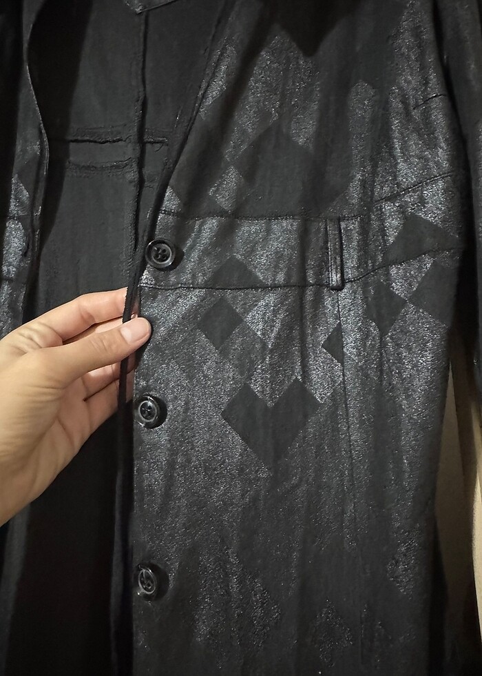 Siyah Deri görünümlü günlük trenç - Görsel 5