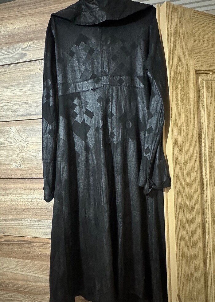 Siyah Deri görünümlü günlük trenç - Görsel 4