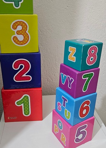 Renkli sayi hayvan meyve tasit resimli egitici kutu kule. - Görsel 2