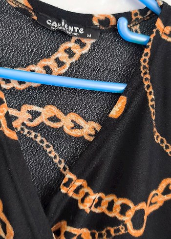 Zincir Desenli V Yaka kısa Elbise - Görsel 3