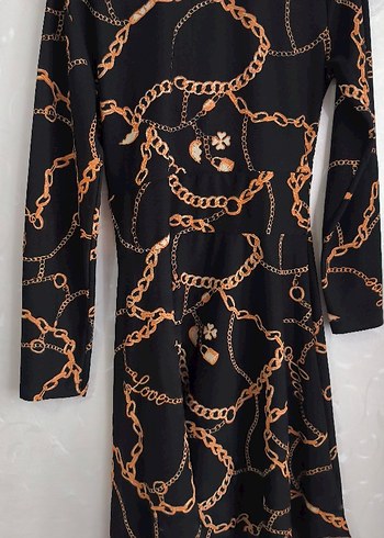 Zincir Desenli V Yaka kısa Elbise - Görsel 6