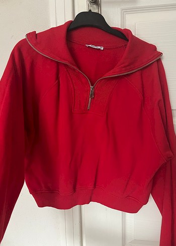 Kırmızı Fermuarlı Kadın Sweatshirt - Görsel 2