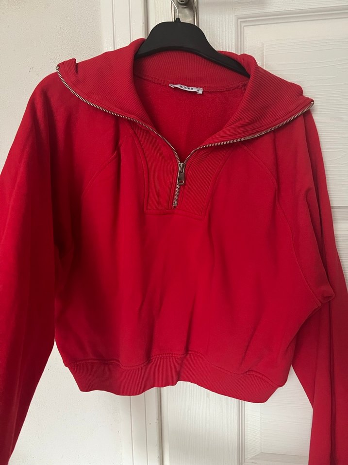 Kırmızı Fermuarlı Kadın Sweatshirt - Görsel 2